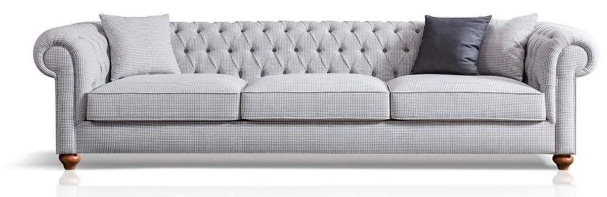 Luxus Chesterfield Sofa Grau / Braun 300 x 100 x H. 77 cm - Wohnzimmer Sofa - Hotel Sofa - Wohnzimmer Möbel - Chesterfield Möbel - Luxus Möbel - Luxus Einrichtung