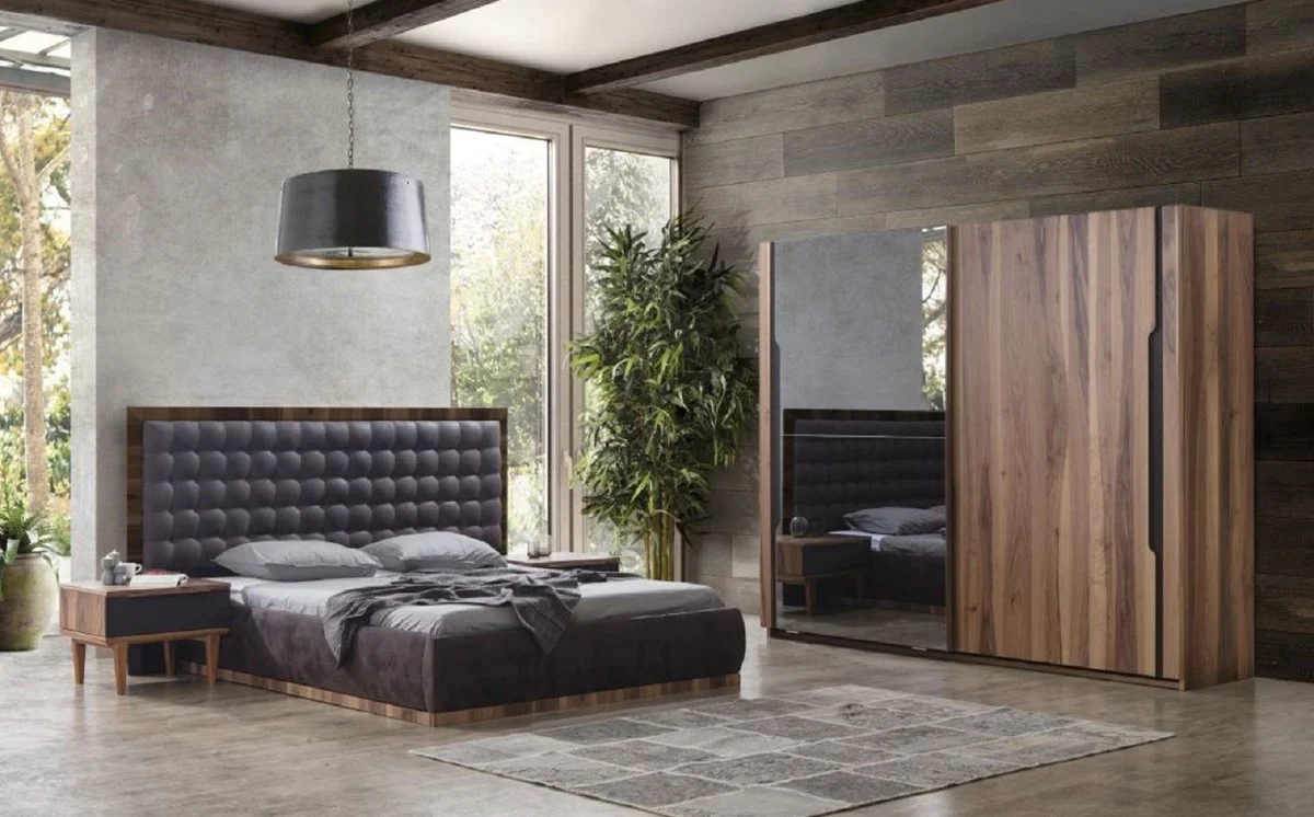 Luxus Schlafzimmerschrank Braun 260 x 70 x H. 220 cm - Moderner Massivholz Kleiderschrank mit 2 Schiebetüren - Luxus Schlafzimmer Möbel