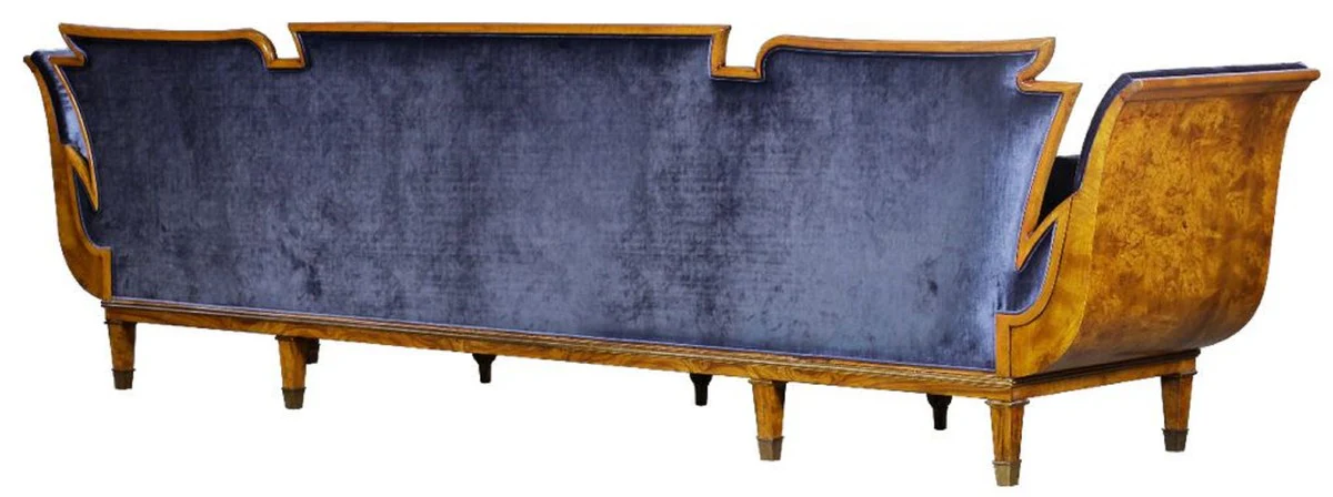 Luxus Jugendstil 4er Samt Sofa Blau / Hellbraun - Edles Handgefertigtes Wohnzimmer Sofa - Barock & Jugendstil Wohnzimmer Möbel