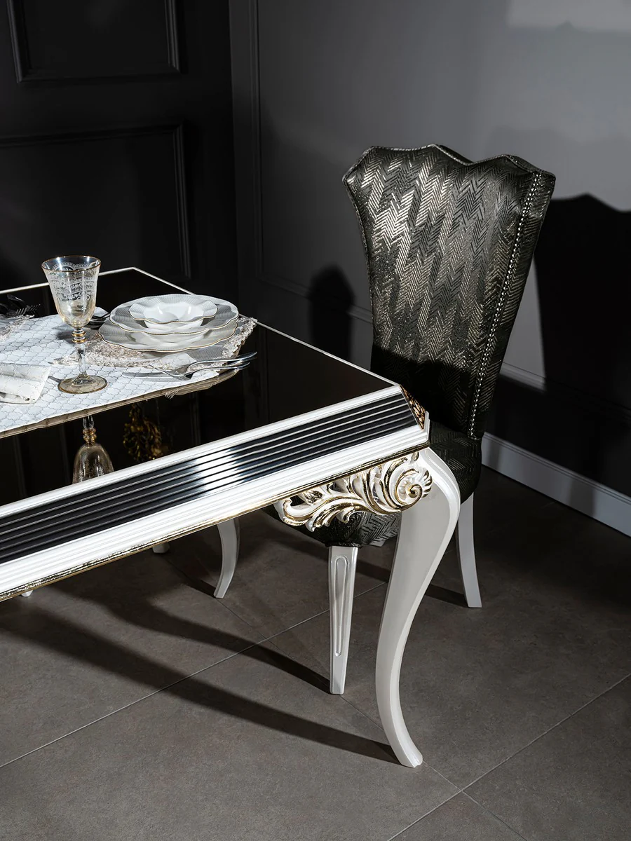 Luxus Barock Esszimmer Stuhl Set Grün / Gold / Weiß 49 x 56 x H. 102 cm - Edles Küchen Stühle 6er Set - Barock Esszimmer Möbel