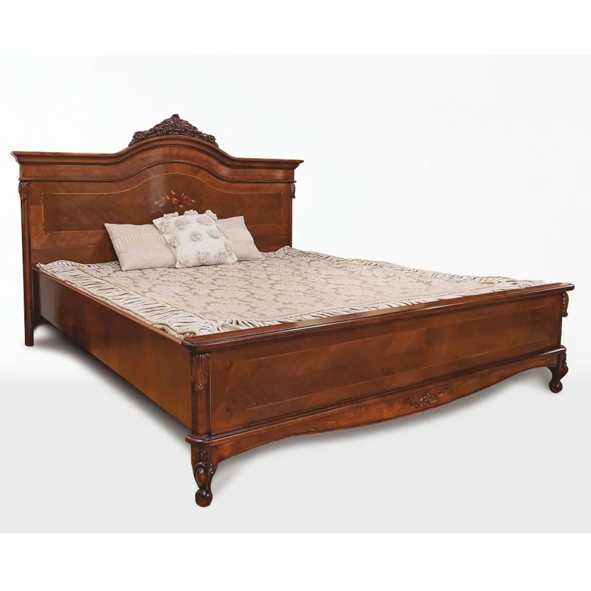 Luxus Barock Doppelbett Dunkelbraun - Barock Schlafzimmer Möbel