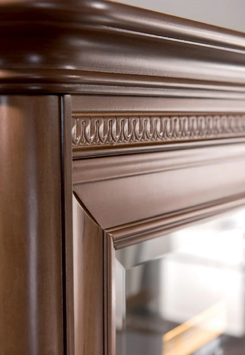 Luxus Jugendstil Bücherschrank Braun / Cremefarben 222,9 x 46,1 x H. 196,6 cm - Massivholz Schrank mit 2 Schiebetüren - Wohnzimmerschrank - Büroschrank - Barock & Jugendstil Möbel