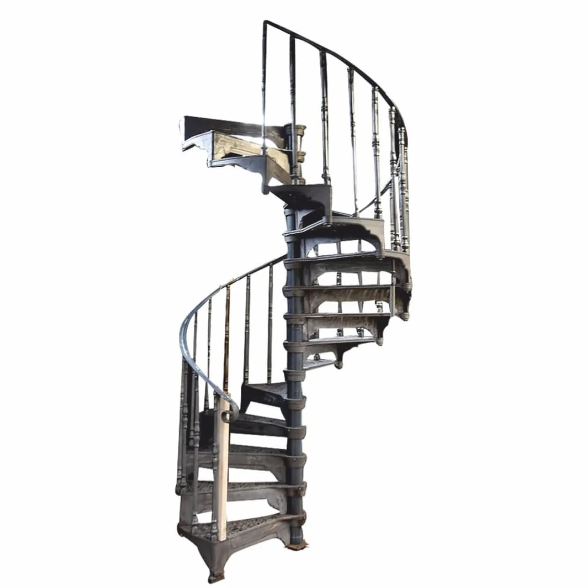 Gusseisen Wendeltreppe mit Geländer linke Seite Grau H. 302 cm - Rustikale Spiraltreppe