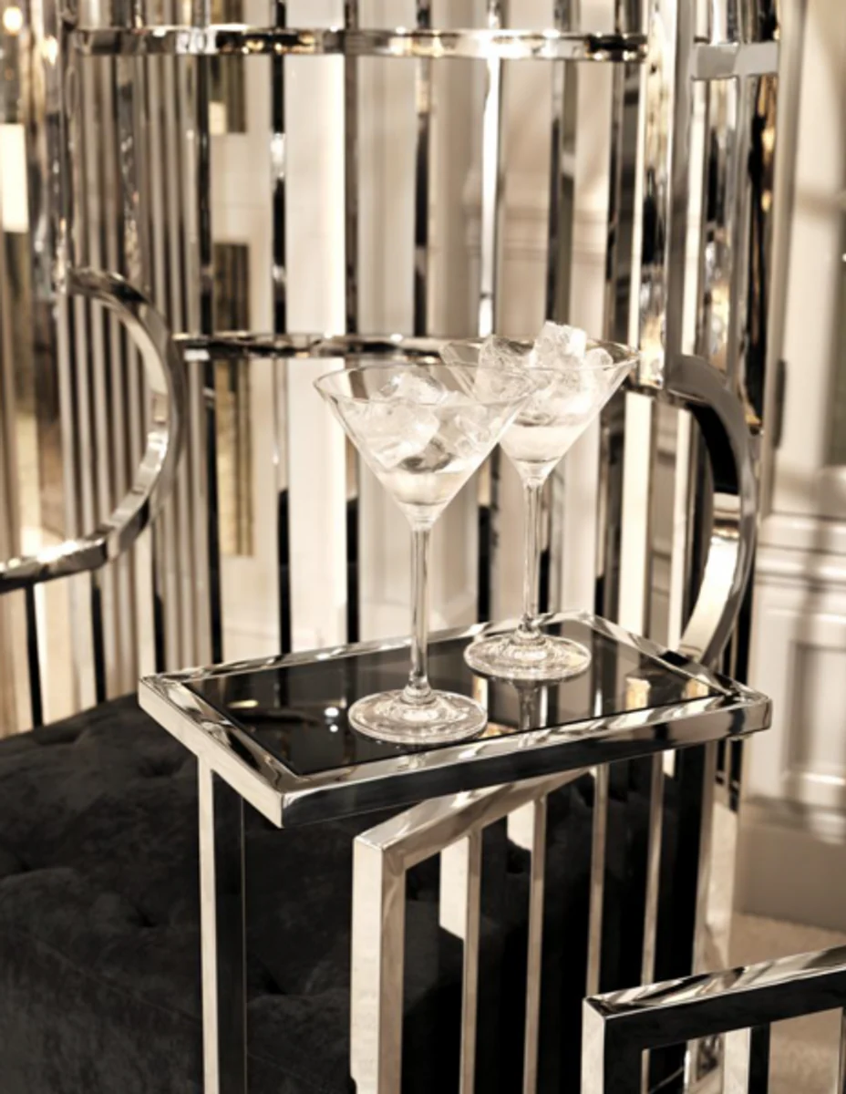 Luxus Art Deco Designer Beistelltisch mit Rauchglas und Granitplatte 31 x 20 x H. 72 cm - Hotel Möbel