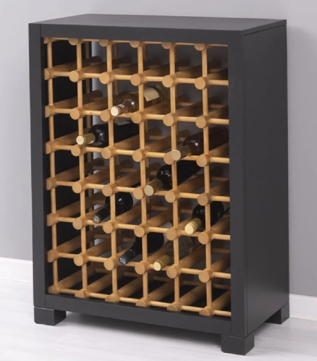 Landhausstil Massivholz Weinschrank Schwarz / Naturfarben 68 x 35 x H. 68 cm - Massivholz Weinregal im Landhausstil - Massivholz Bar Möbel - Landhausstil Bar Möbel