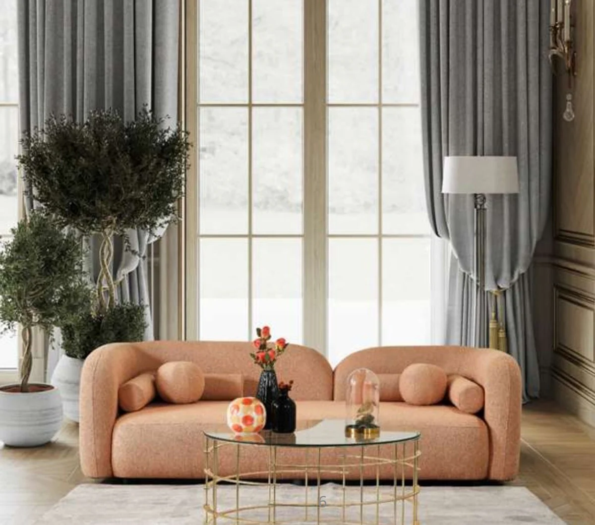 Luxus Sofa Orange 240 x 90 x H. 75 cm - Wohnzimmer Sofa - Hotel Sofa - Wohnzimmer Möbel - Hotel Möbel - Luxus Möbel - Luxus Einrichtung - Wohnzimmer Einrichtung
