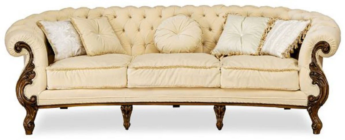 Luxus Barock Wohnzimmer Sofa Creme / Braun - Handgefertigtes Barockstil Sofa - Prunkvolle Luxus Wohnzimmer Möbel im Barockstil - Barock Möbel