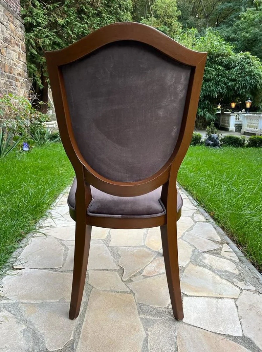 Luxus Art Deco Samt Esszimmer Stuhl Grau / Braun - Art Deco Massivholz Stuhl - Art Deco Esszimmer Möbel - Art Deco Möbel - Art Deco Einrichtung - Luxus Möbel im Art Deco Stil