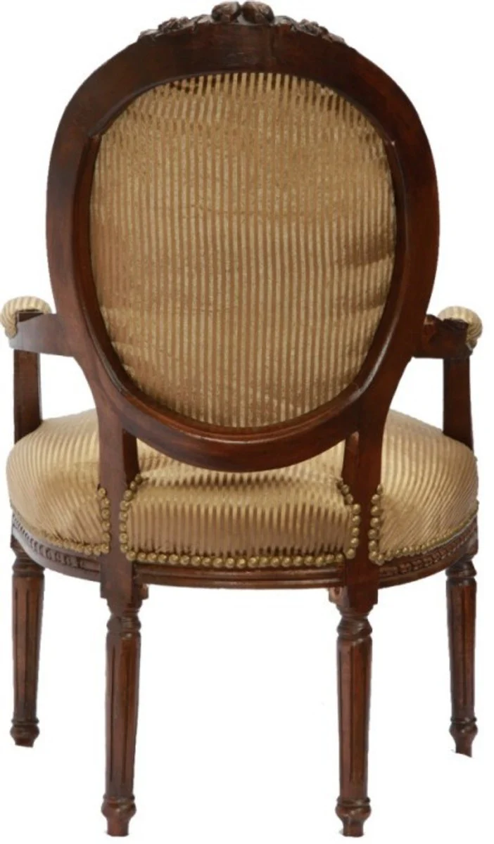 Barock Salon Stuhl Braun-Okka / Gold Streifen / Braun Mod2