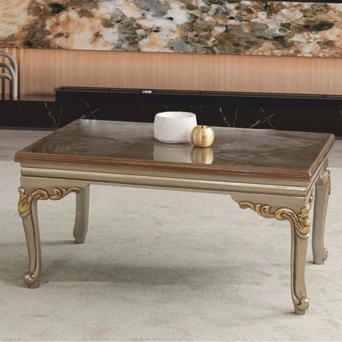 Luxus Barock Couchtisch Grau / Gold 103 cm - Barock Wohnzimmer Möbel