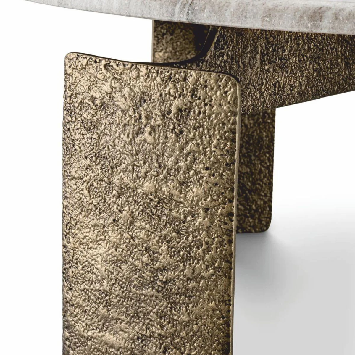 Luxus Couchtisch mit Marmorplatte Antik Messing / Beige Ø 100 cm