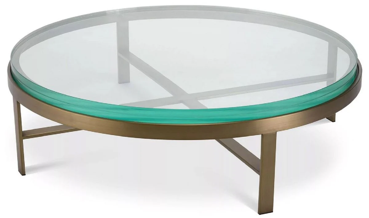 Luxus Couchtisch Messing Ø 97,5 x H. 30 cm - Runder Wohnzimmertisch mit Glasplatte - Wohnzimmer Möbel - Luxus Möbel - Wohnzimmer Einrichtung - Luxus Einrichtung