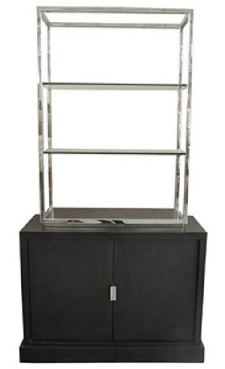 Luxus Wohnzimmerschrank Schwarz / Silber 109 x 42 x H. 201 cm - Luxus Wohnzimmermöbel