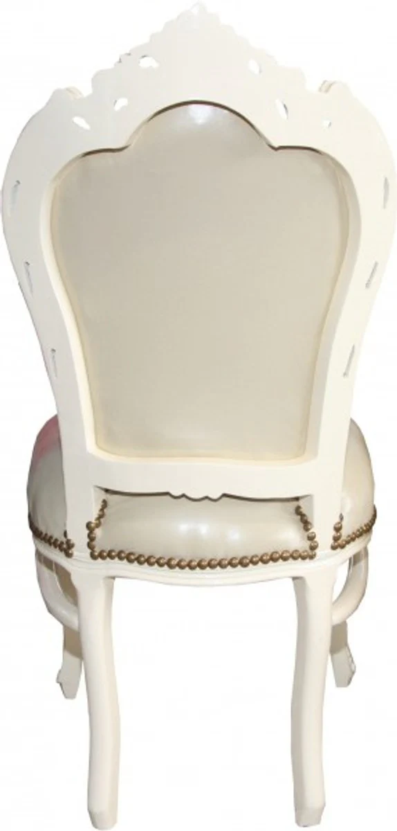 Barock Esszimmer Stuhl Creme/Gold Lederoptik Mod1 - Möbel Antik Stil - Limited Edition