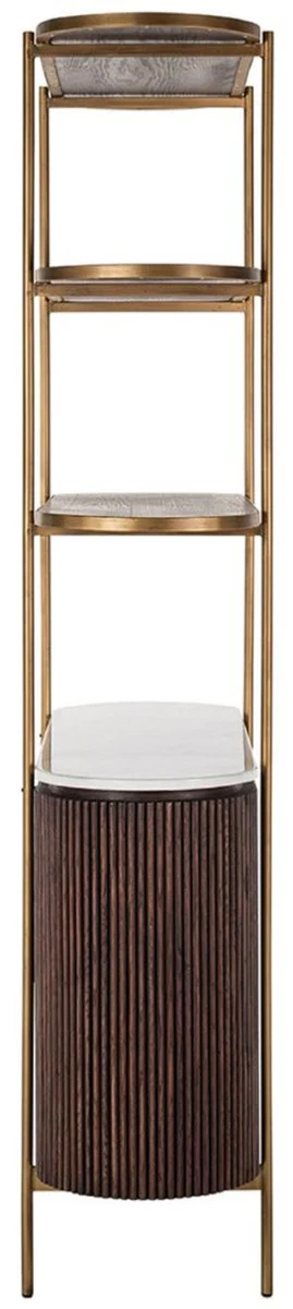 Luxus Regalschrank Dunkelbraun / Weiß / Messing 120 x 40 x H. 200 cm - Wohnzimmer Möbel - Wohnzimmer Einrichtung - Luxus Möbel - Luxus Einrichtung - Möbel Luxus