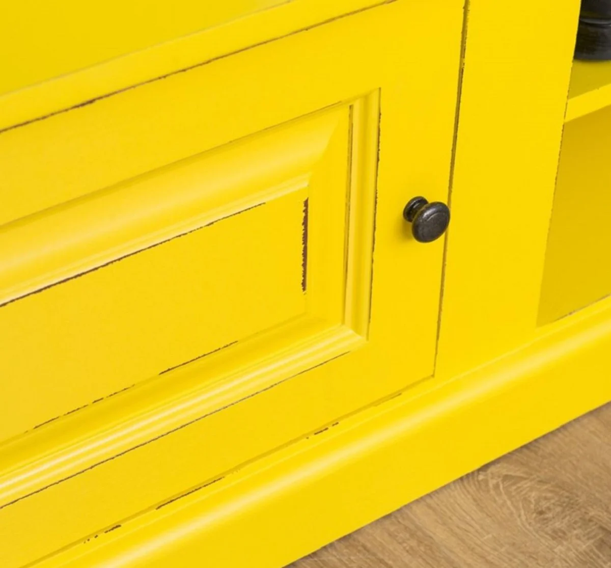 Landhausstil Garderobe Antik Gelb 180 x 41 x H. 210 cm - Massivholz Garderobenschrank mit Spiegel - Landhausstil Garderobenmöbel