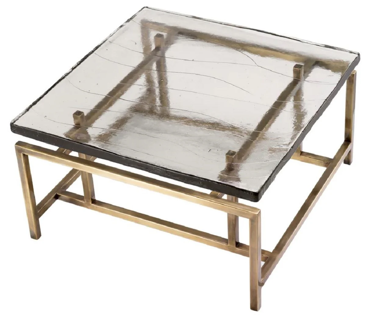 Luxus Couchtisch Vintage Messing 60,5 x 60,5 x H. 34 cm - Quadratischer Edelstahl Wohnzimmertisch mit Glasplatte - Wohnzimmer Möbel - Hotel Möbel - Luxus Möbel - Luxus Qualität