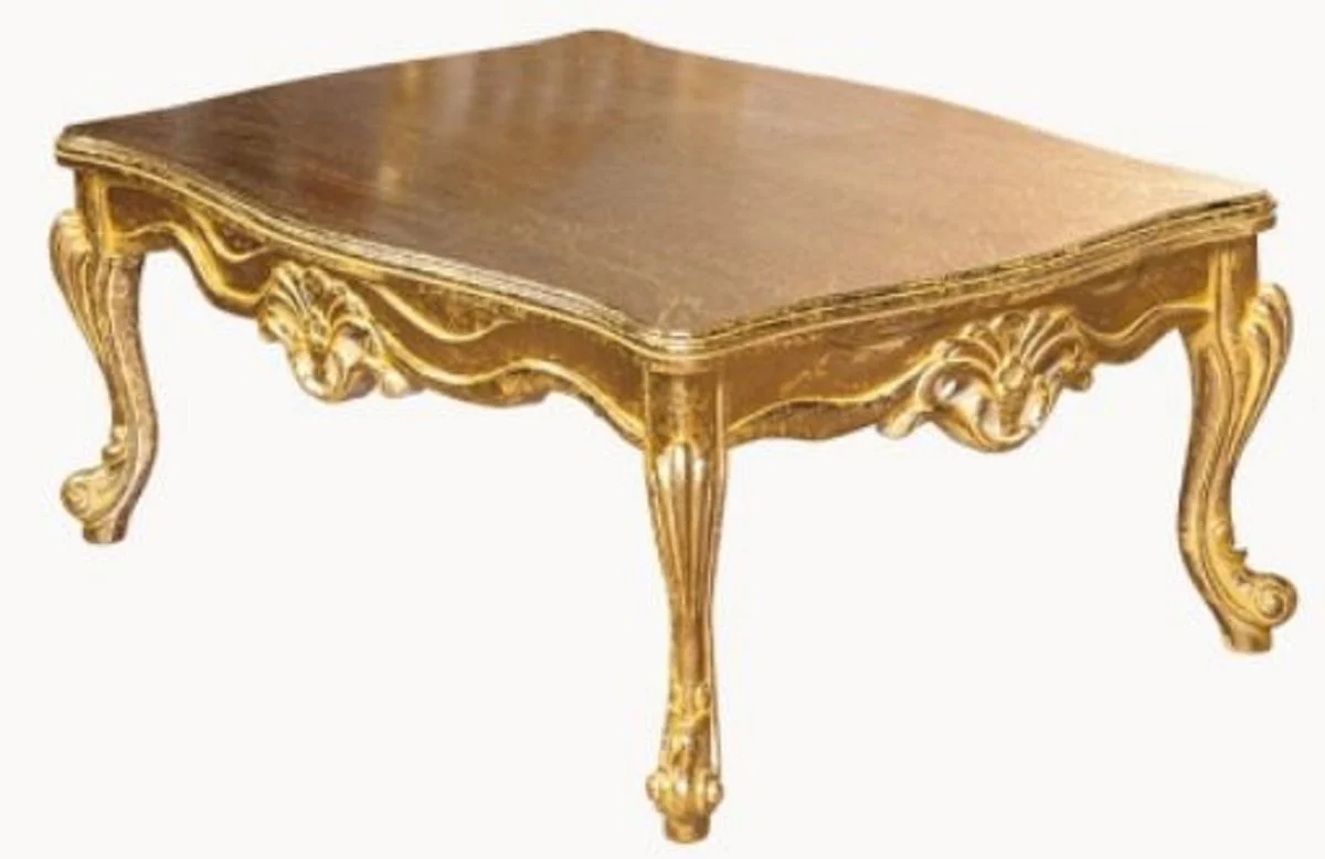 Luxus Barock Couchtisch Gold - Handgefertigter Massivholz Wohnzimmertisch - Wohnzimmer Möbel im Barockstil - Edel & Prunkvoll