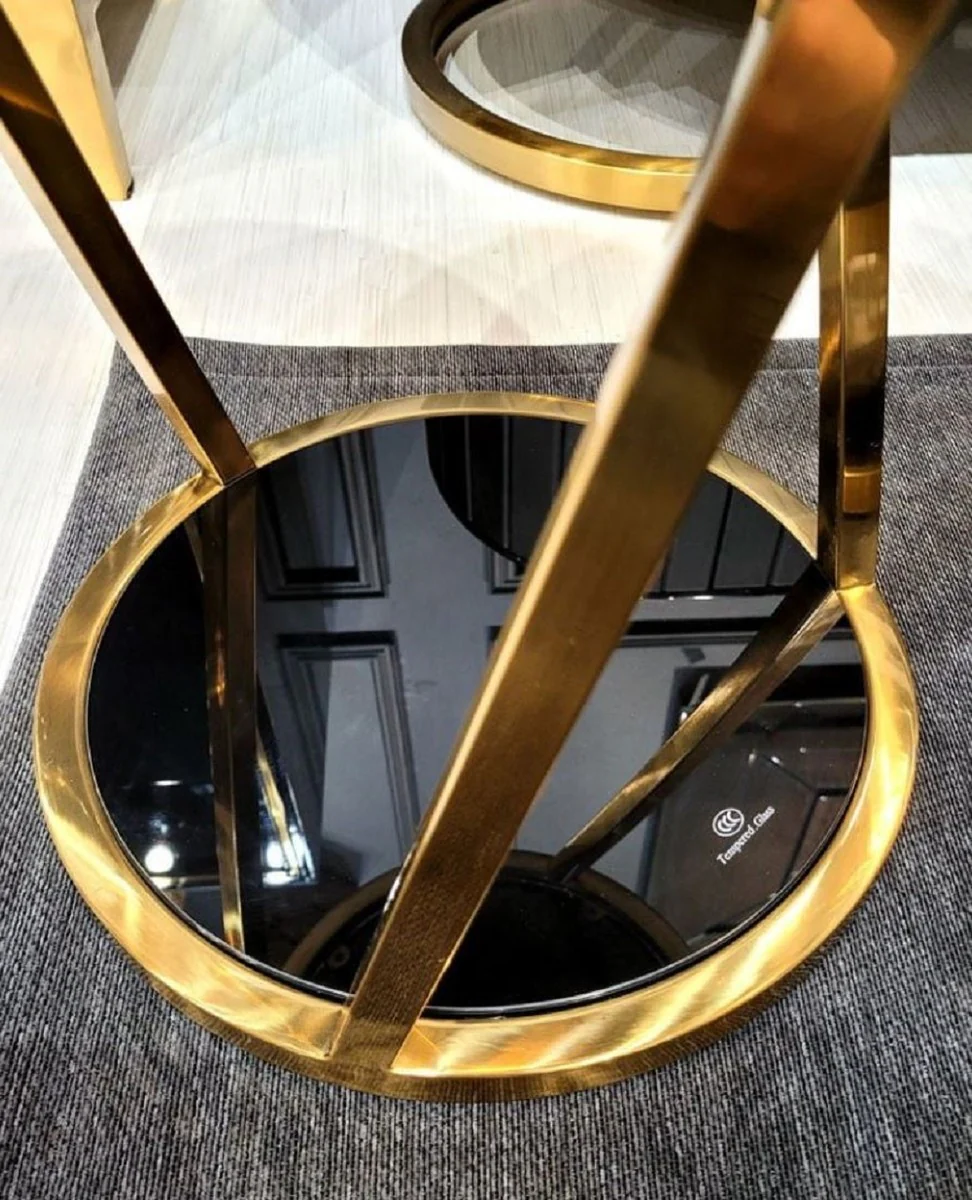 Luxus Beistelltisch Gold / Schwarz Ø 35 x H. 50 cm - Runder Edelstahl Blumentisch mit getönten Glasplatten - Wohnzimmer Möbel - Luxus Möbel