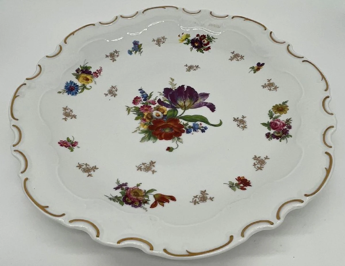 Luxus Barock Porzellan Teller Weiß / Mehrfarbig / Gold Ø 33 cm - Porzellan Essteller - Luxus Barock Porzellan Accessoires - Reichenbach Porzellan - Luxus Qualität - Made in Germany