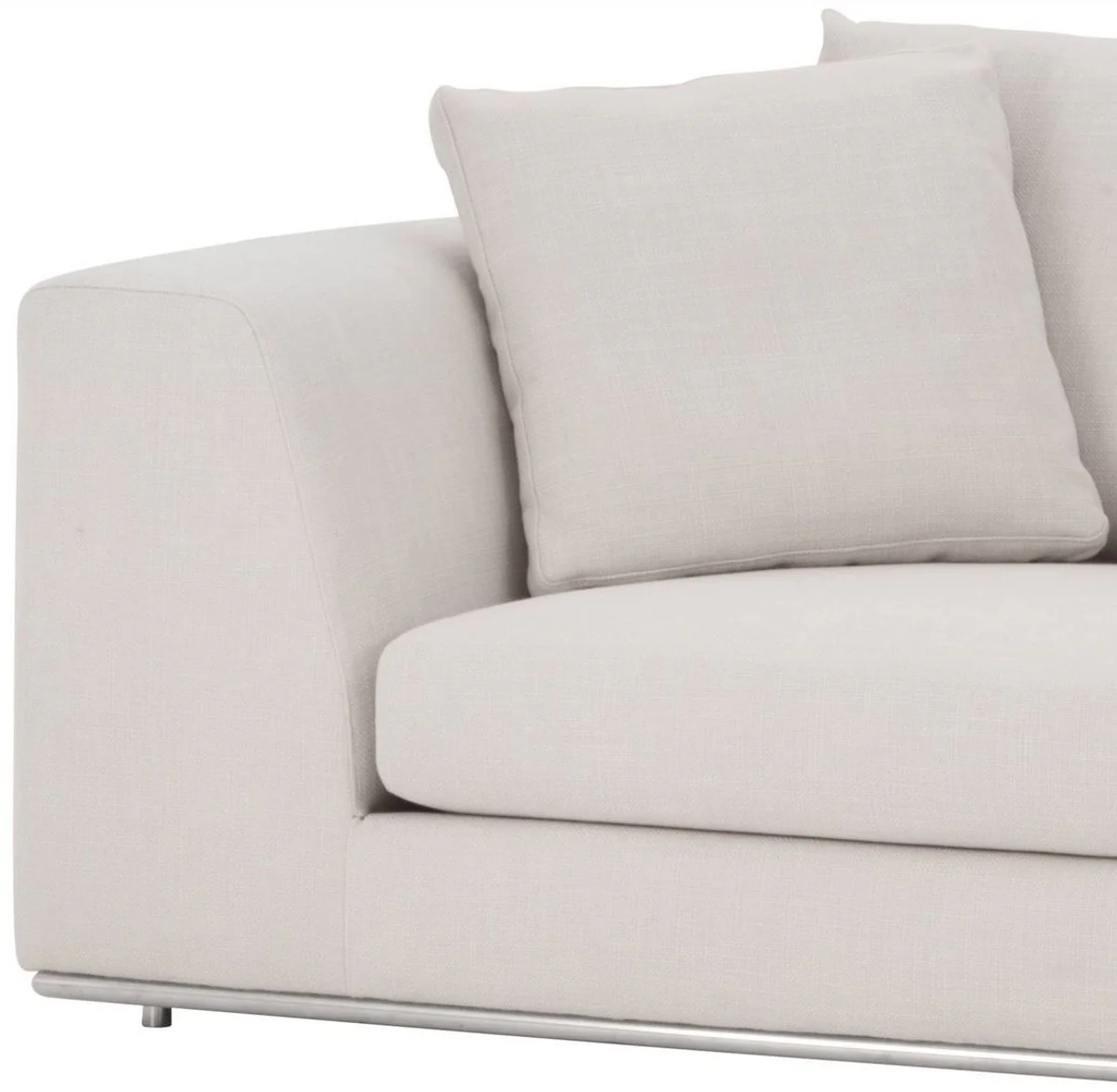 Luxus Sofa mit 6 Kissen Naturfarben / Silber 317 x 112 x H. 84 cm - Luxus Wohnzimmer Möbel