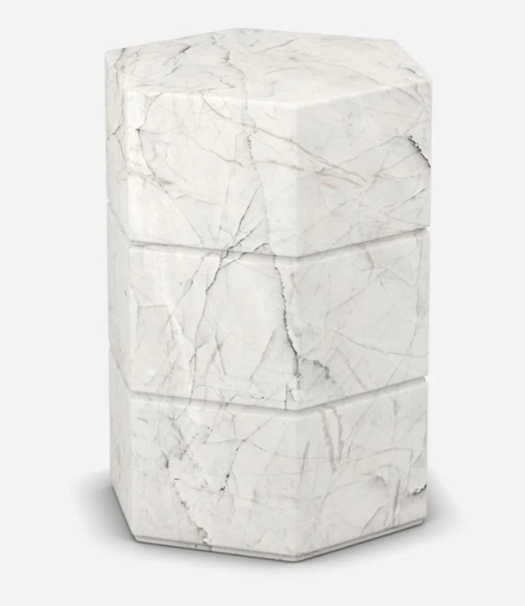 Luxus Carrara Marmor Beistelltisch Weiß 40 x 40 x H. 60 cm - Wohnzimmer Möbel - Marmor Möbel - Luxus Qualität