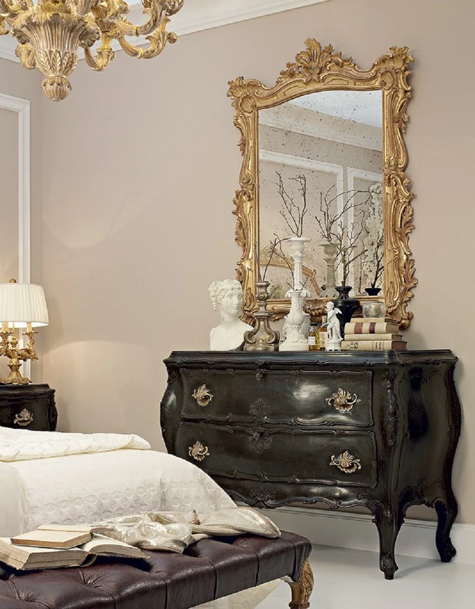 Luxus Barock Spiegel Antik Gold - Handgefertigter italienischer Barockstil Wandspiegel mit antikem Spiegelglas - Luxus Möbel im Barockstil - Barock Möbel - Made in Italy