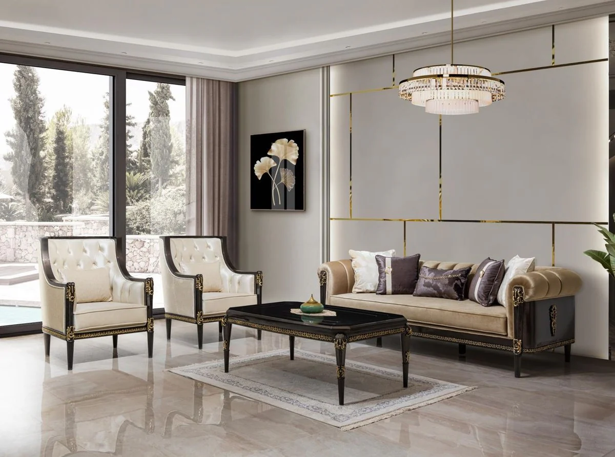 Luxus Barock Couchtisch Dunkelbraun / Gold 132 cm - Barock Möbel