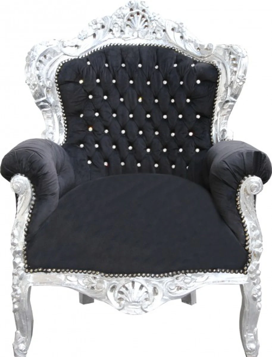 Barock Wohnzimmer Set King Schwarz / Silber - 3-er Sofa + 2-er Sofa + 1 Sessel