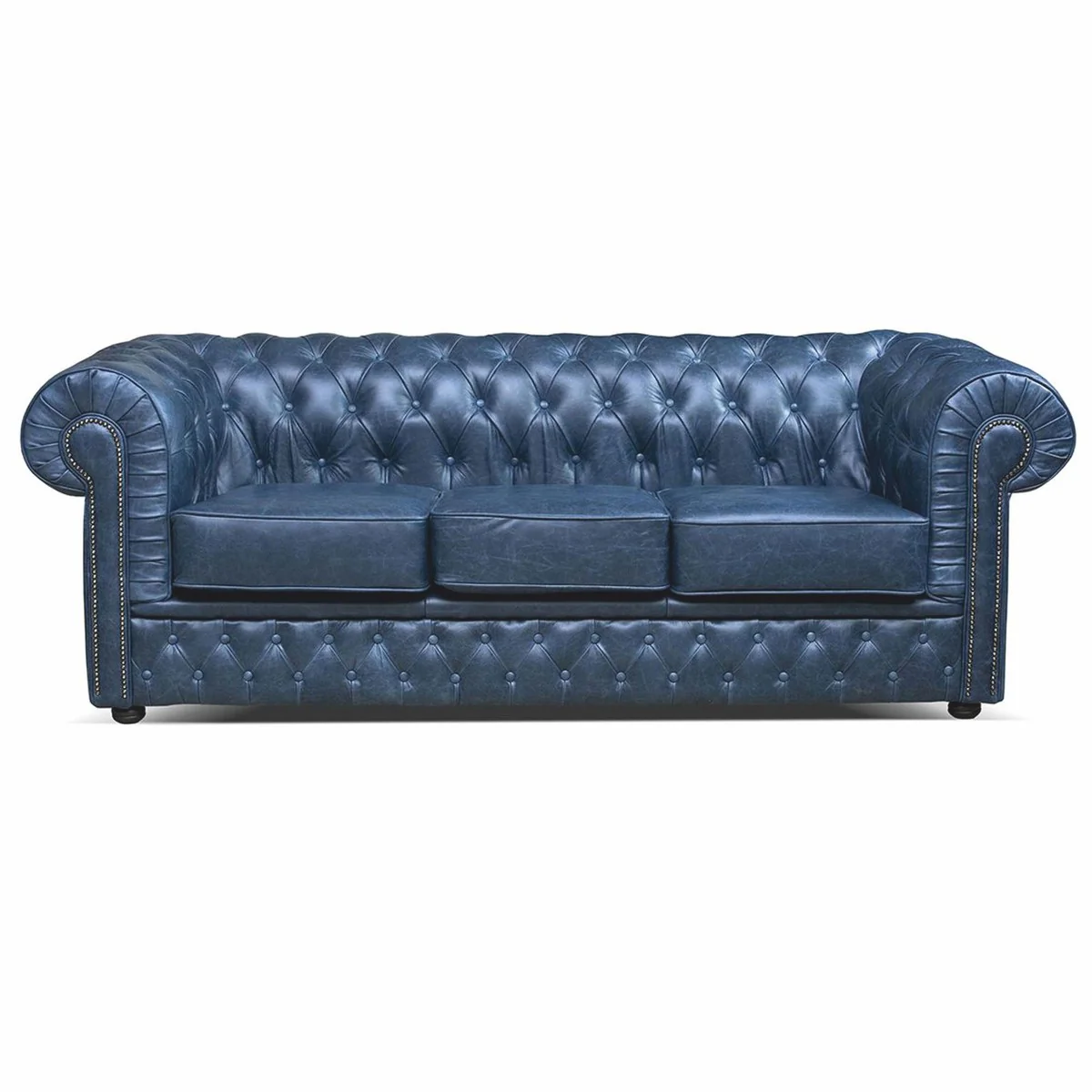 Luxus Chesterfield Leder Sofa Vintage Blau / Schwarz 224 cm - Echtleder Möbel