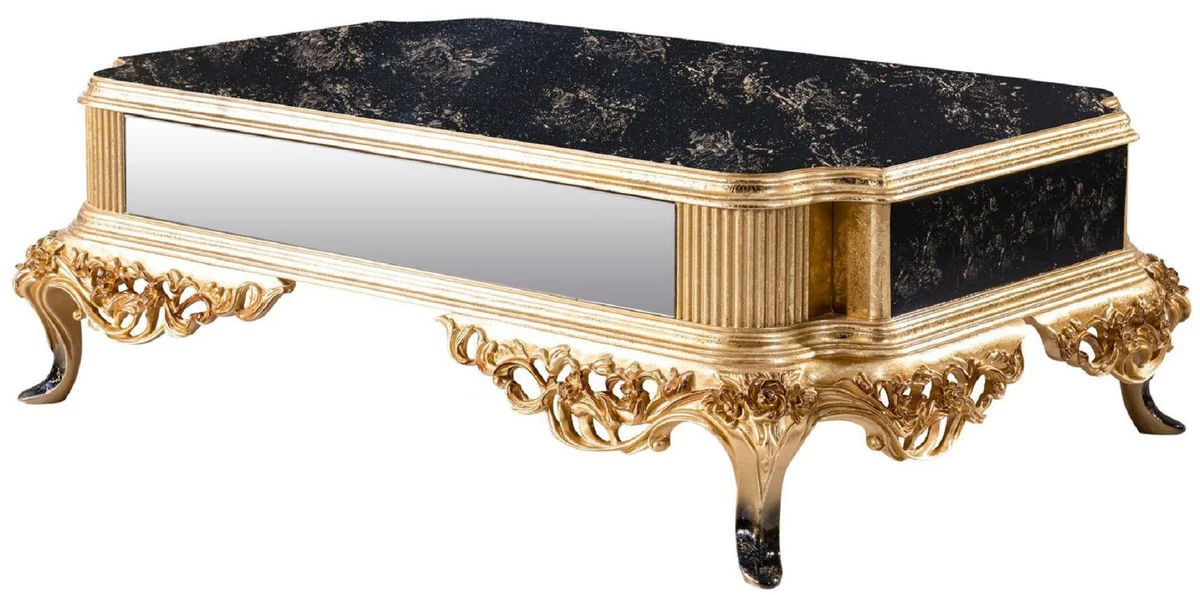 Luxus Barock Couchtisch Schwarz / Gold - Massivholz Wohnzimmertisch im Barockstil - Barockstil Wohnzimmer Möbel - Barock Möbel - Barock Einrichtung - Luxus Möbel im Barockstil