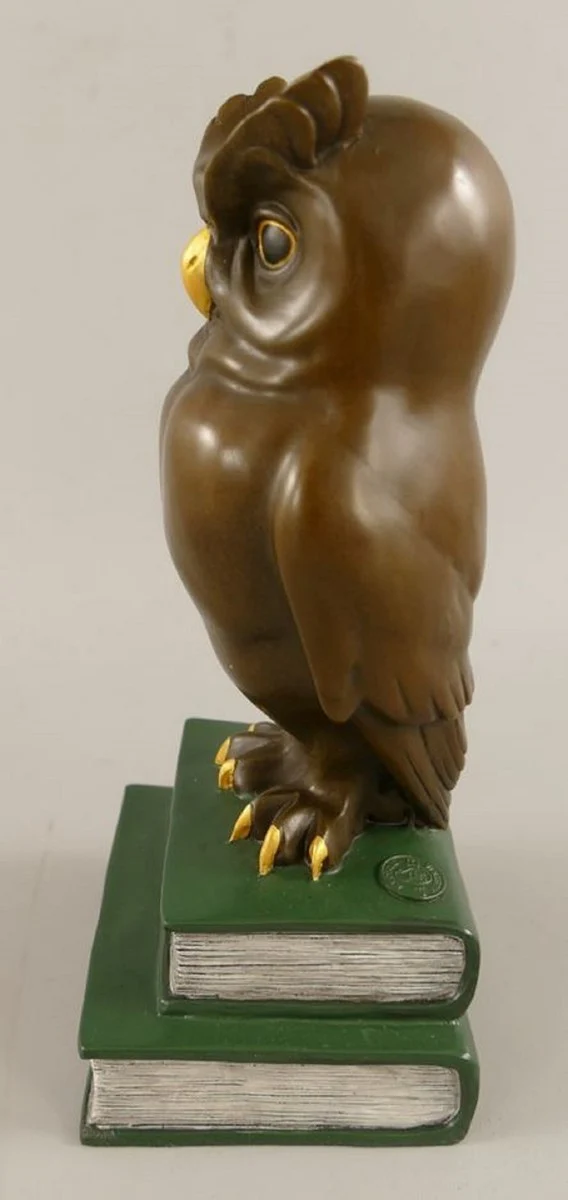Bronze Deko Figur Eule auf Büchern H. 22 cm - Schreibtisch Deko Skulptur