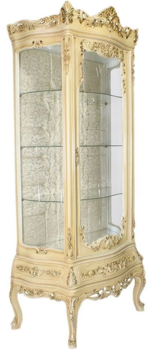 Barock Vitrine Cremefarben 80 x 40 x H. 200 cm - Prunkvoller Barock Vitrinenschrank mit Glastür und wunderschönen Verzierungen - Barock Möbel