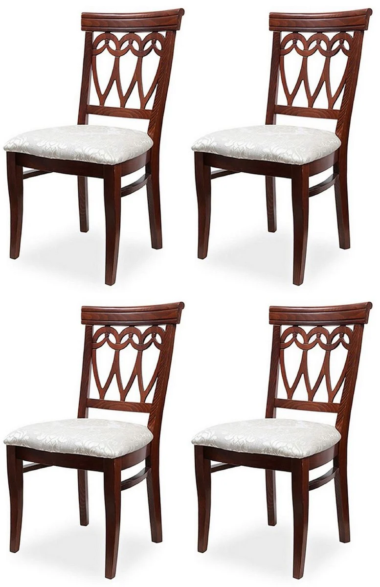 Biedermeier Esszimmer Stuhl 4er Set Creme / Dunkelbraun 50 x 56 x H. 96 cm - Massivholz Küchen Stühle - Massivholz Esszimmer Möbel - Biedermeier Esszimmer Möbel