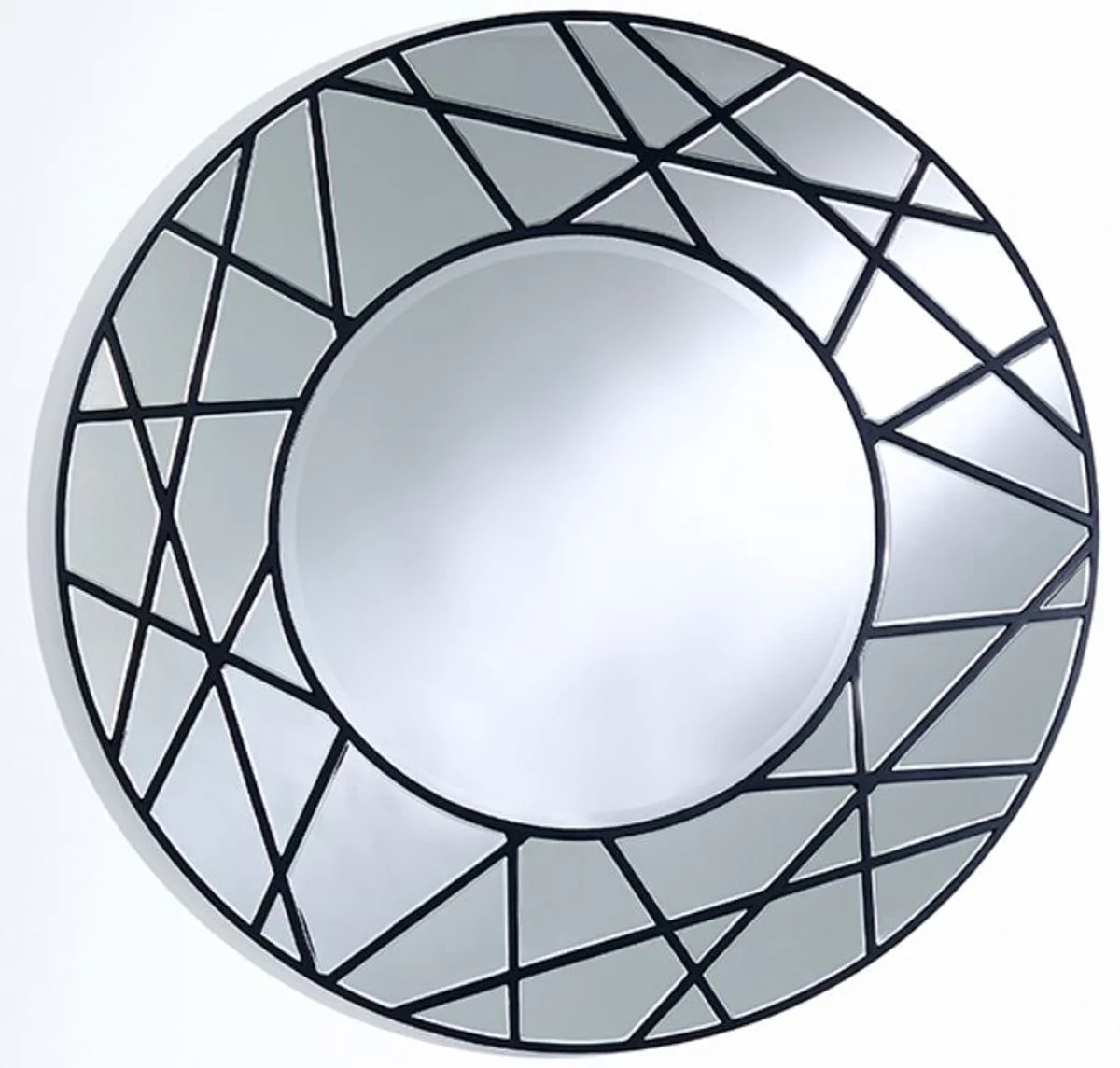 Designer Spiegel Schwarz Ø 102 cm - Luxus Wohnzimmer Wandspiegel