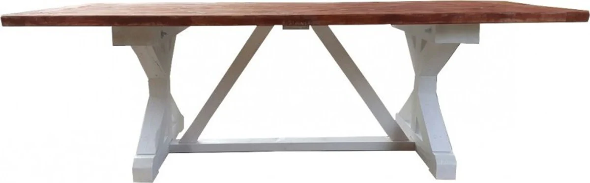 Shabby Chic Esstisch Weiß Antik Stil / Holzfarben 240 x 100 cm - Landhaus Stil Tisch - Pinien Holz