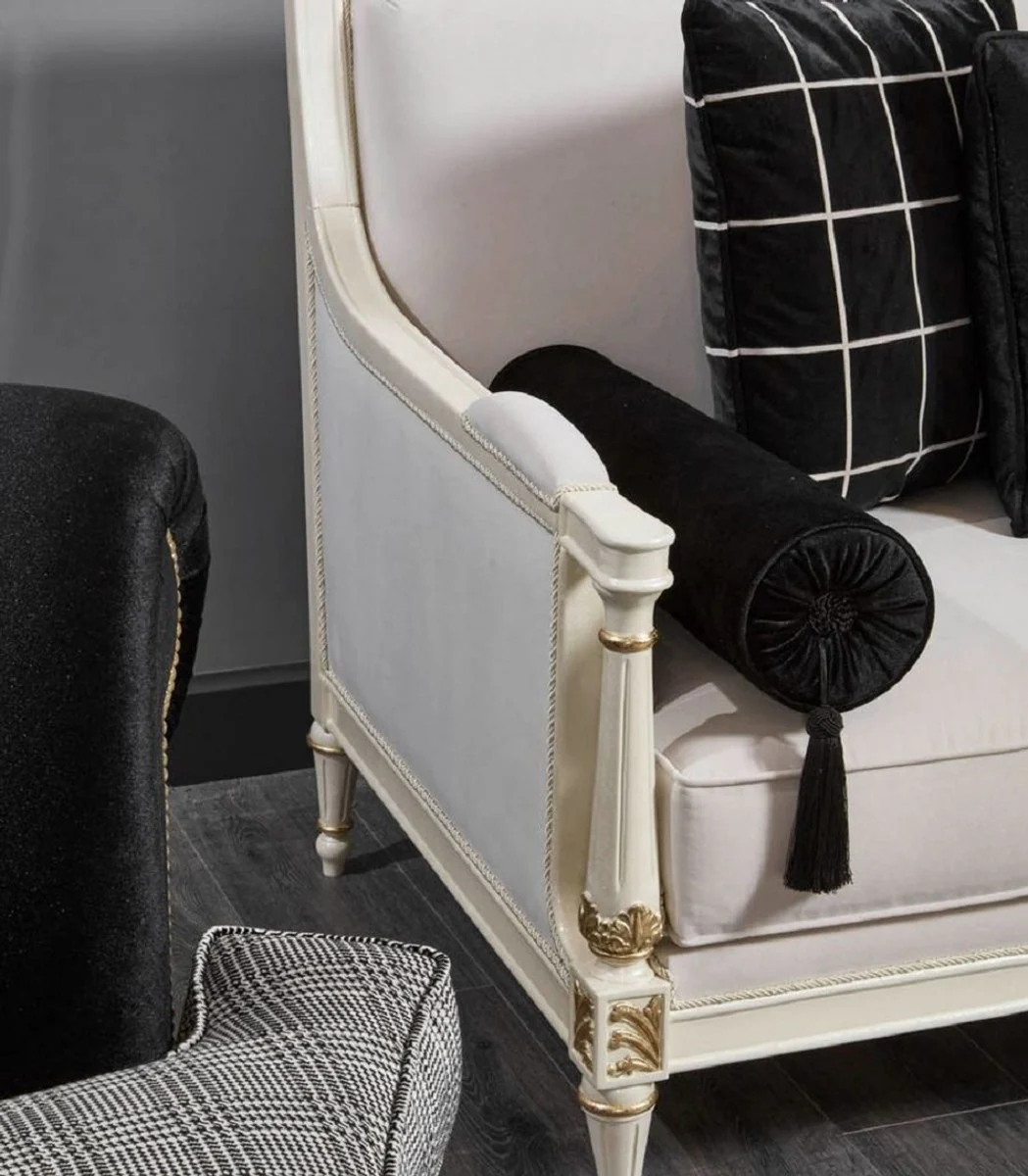 Luxus Barock Sofa Weiß / Grau / Schwarz / Gold 260 cm - Barock Wohnzimmer Möbel