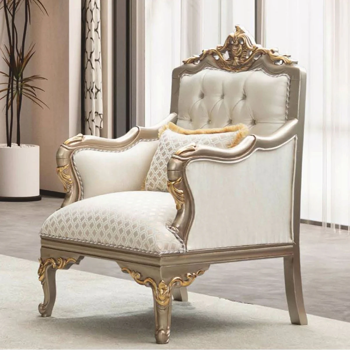 Luxus Barock Wohnzimmer Set Creme / Grau / Gold - Barock Möbel