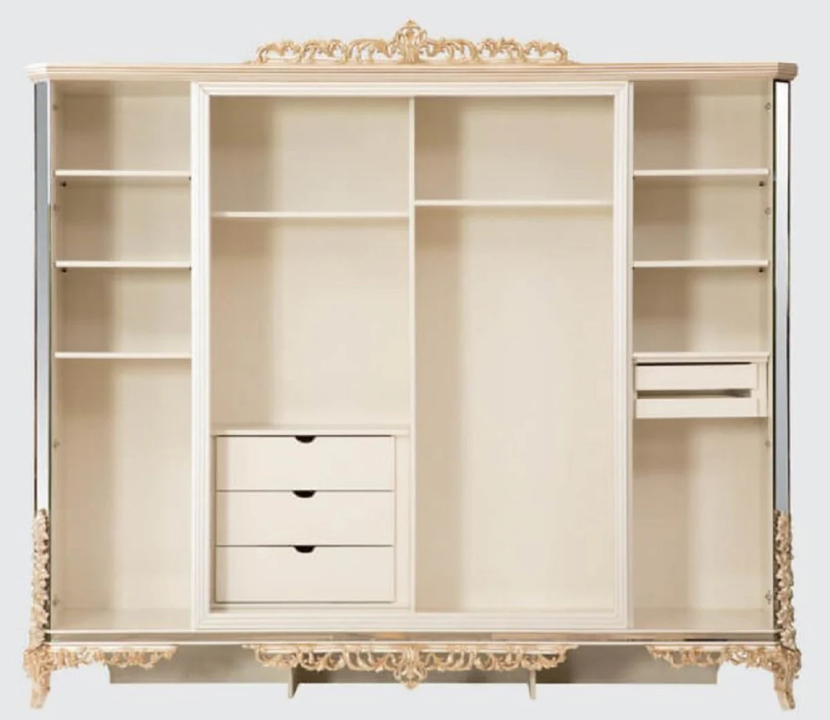 Luxus Barock Schlafzimmerschrank Weiß / Gold - Prunkvoller Massivholz Kleiderschrank im Barockstil - Barock Schlafzimmer Möbel