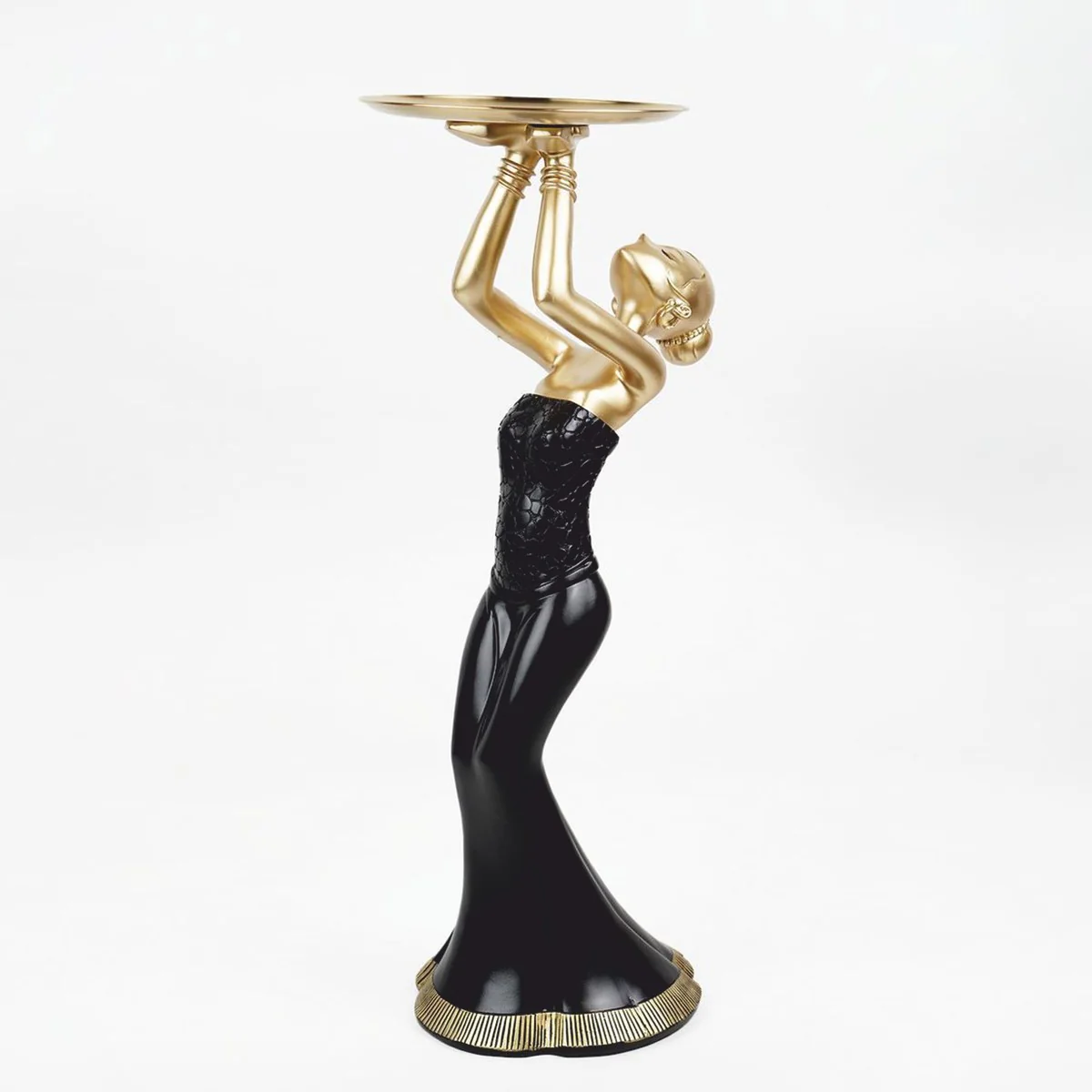 Deko Figur Dame mit Tablett Schwarz / Gold H. 85 cm - Deko Skulptur