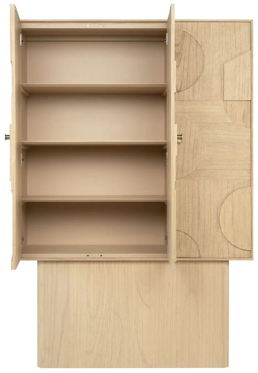 Luxus Designer Schrank Naturfarben 130 x 45 x H. 190 cm - Massivholz Regalschrank mit 3 Türen - Schlafzimmer Schrank - Wohnzimmer Schrank - Büro Schrank - Luxus Möbel