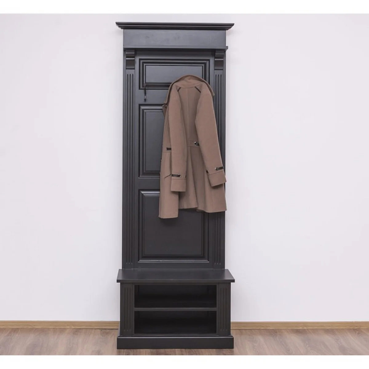 Jugendstil Wand Garderobe mit Ablagefächer Schwarz Antik Stil - Landhaus Stil Garderobenschrank