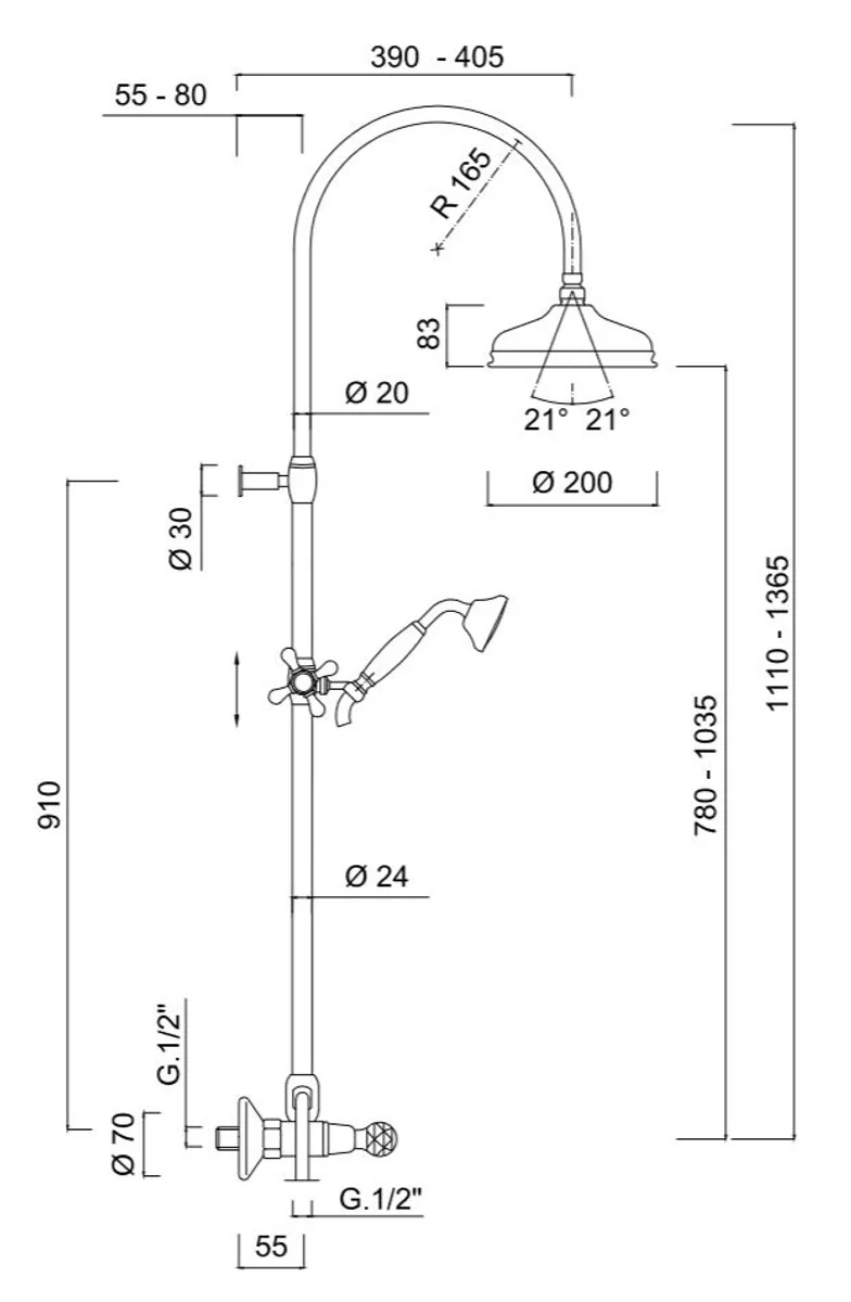 Luxus Badezimmer Duschgarnitur mit Swarovski Kristallglas Silber - Jugendstil Retro Dusch und Wannen Armatur Chrom Brauseset