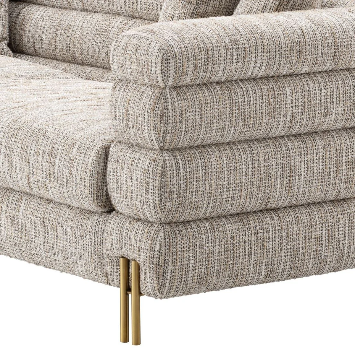 Luxus Sofa mit Kissen Beige / Messingfarben 230 x 97 x H. 69 cm - Wohnzimmer Sofa - Hotel Sofa - Luxus Möbel