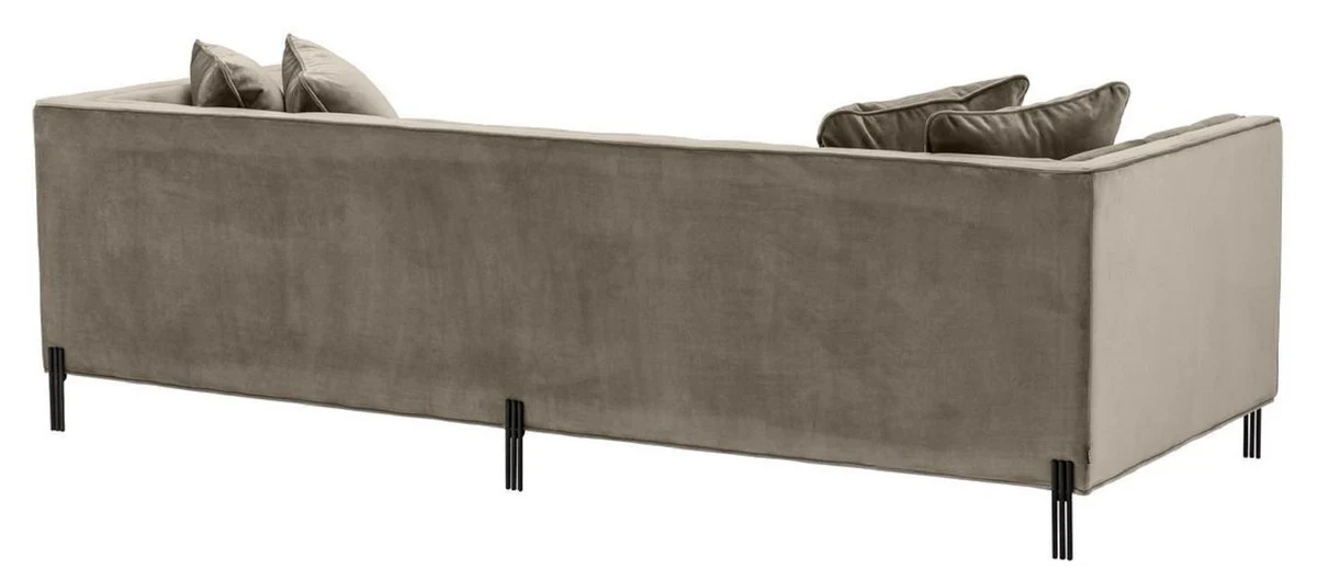 Luxus Samt Sofa mit 4 Kissen Greige / Schwarz 231 x 95 x H. 68 cm - Wohnzimmer Sofa - Luxus Qualität