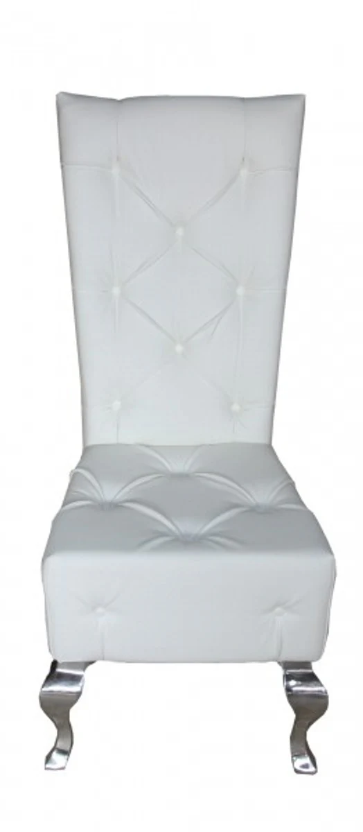 Barock Esszimmer Stuhl Weiß Lederoptik - Designer Stuhl - Luxus Qualität Hochlehnstuhl