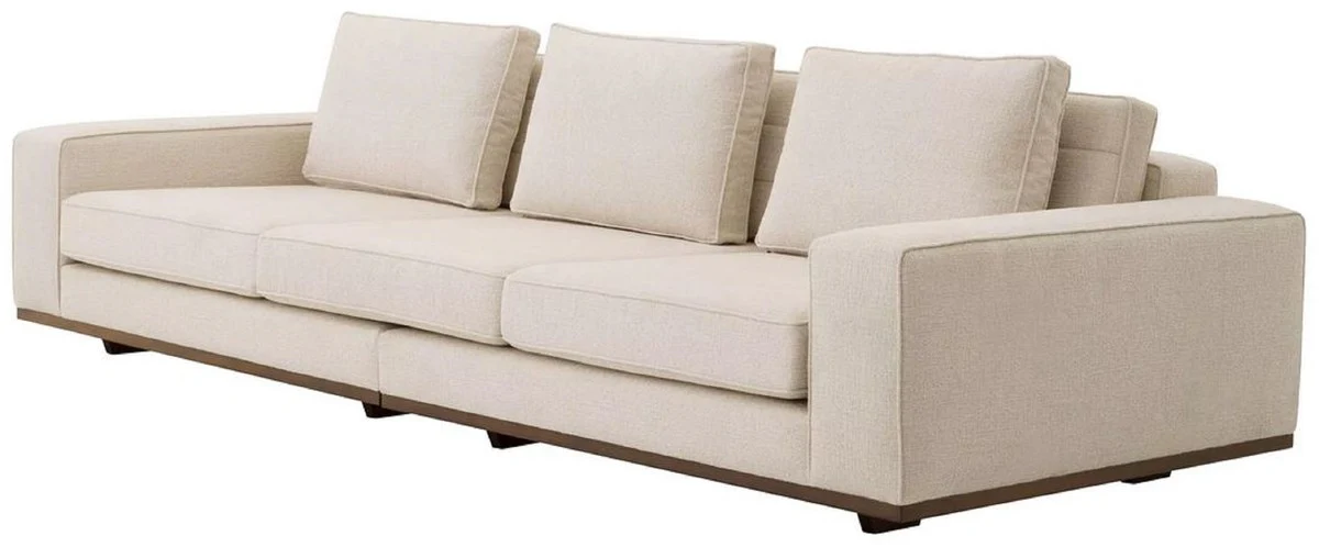 Luxus Sofa Beige / Braun 286 x 110 x H. 80 cm - Wohnzimmer Sofa mit Kissen - Wohnzimmer Möbel - Luxus Möbel - Wohnzimmer Einrichtung - Luxus Einrichtung - Luxus Qualität