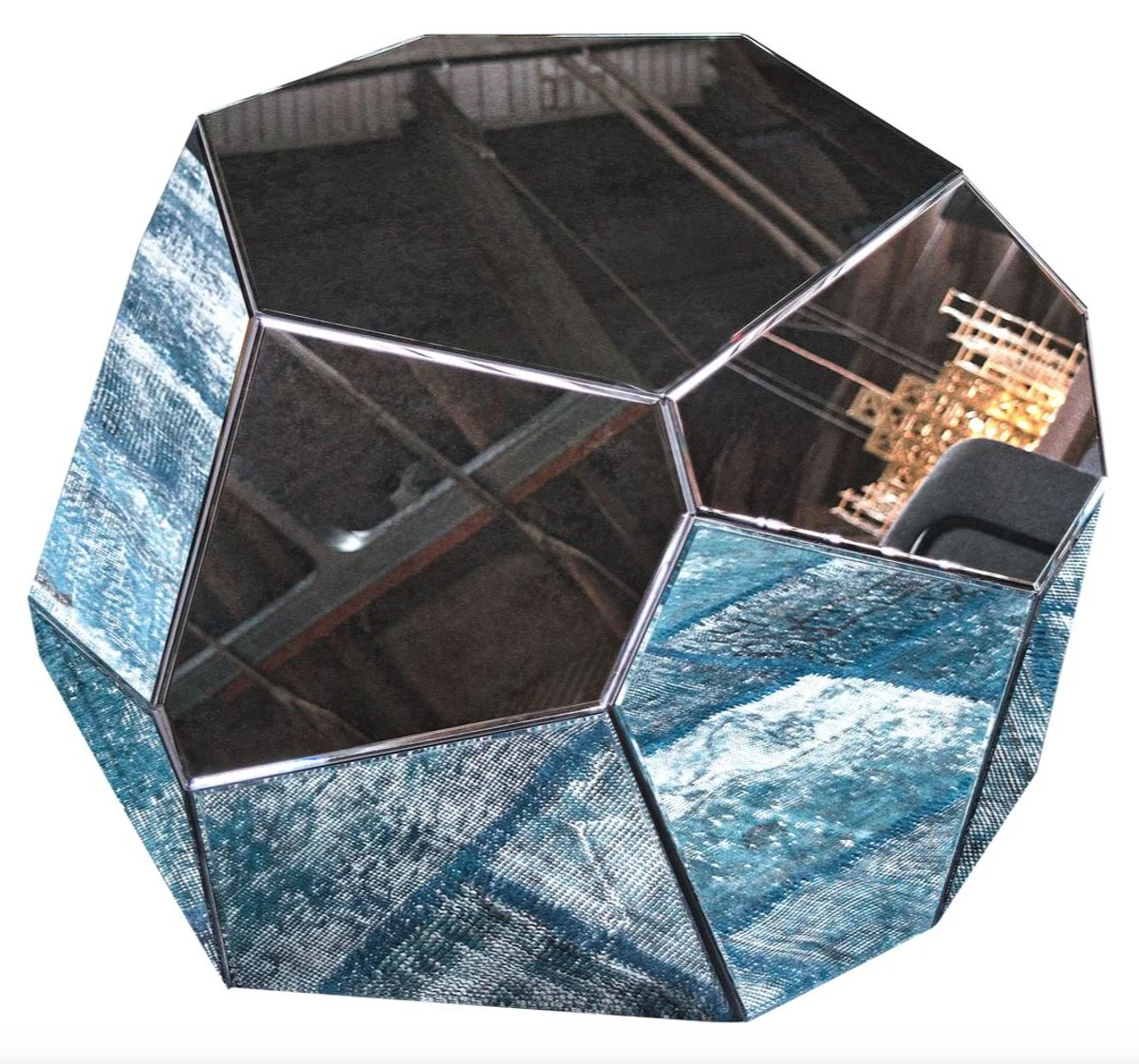 Designer Wohnzimmertisch / Beistelltisch mit antikem Spiegelglas 89 x 90 x H. 45 cm - Designer Kollektion