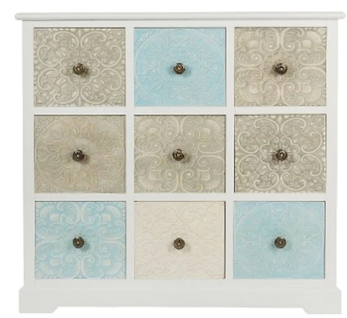 Landhausstil Kommode mit 9 Schubladen Weiß / Mehrfarbig 100 x 40 x H. 92 cm - Landhausstil Möbel