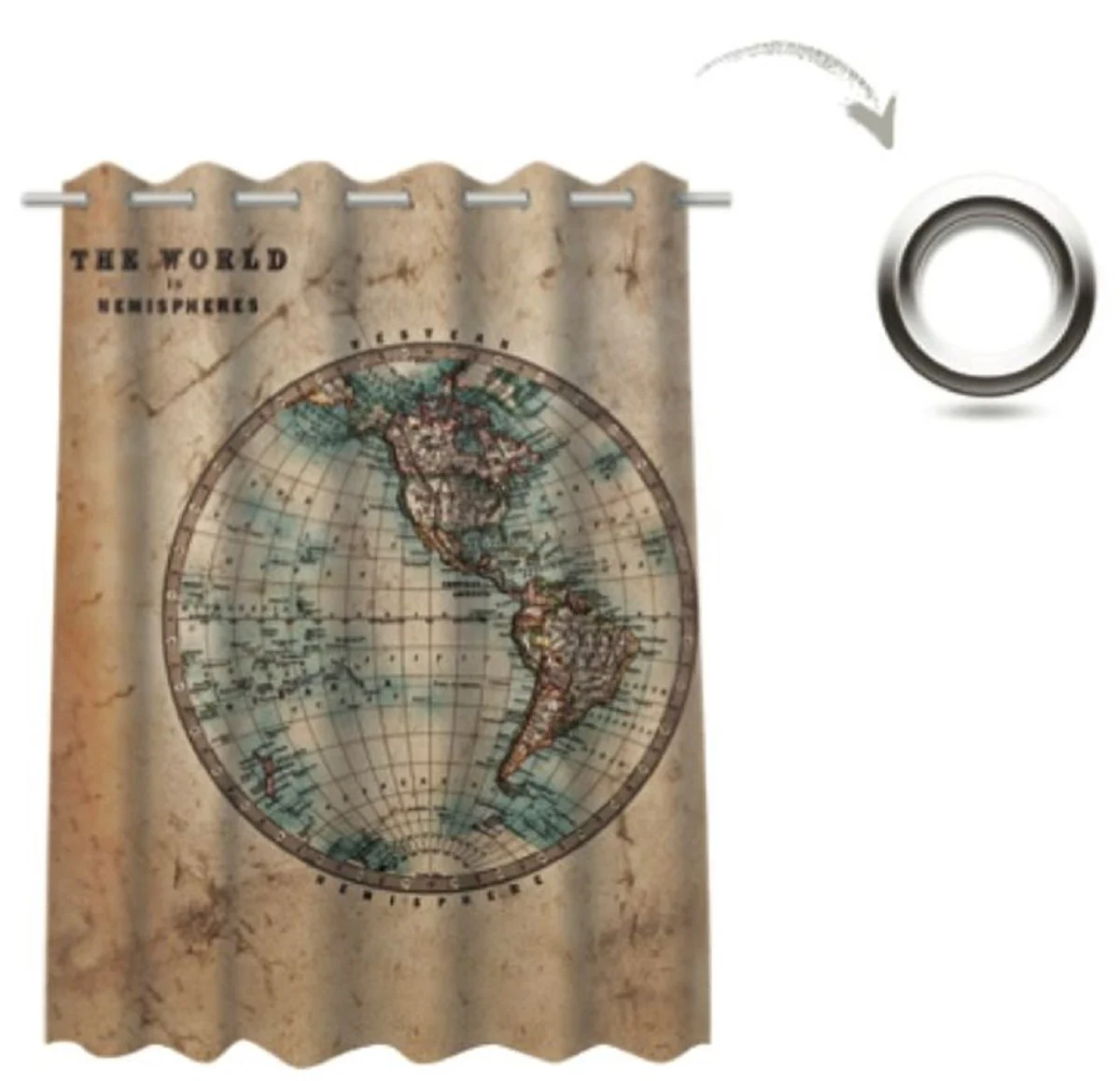 Luxus Vorhang Set Weltkugel Beige / Mehrfarbig 250 x H. 290 cm - Bedruckte Leinen & Samt Vorhänge - Ösenvorhänge - Schiebevorhänge - Luxus Qualität